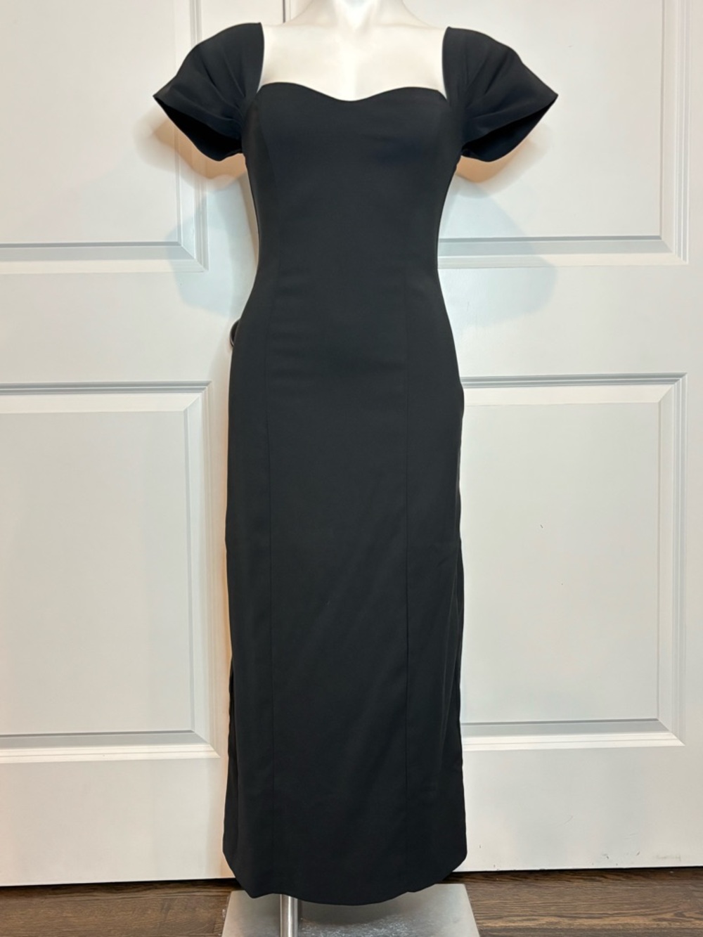 NWT Abercrombie & Fitch Black Off Shoulder Sweetheart Midi Sheath Dress S - Picture 2 of 11